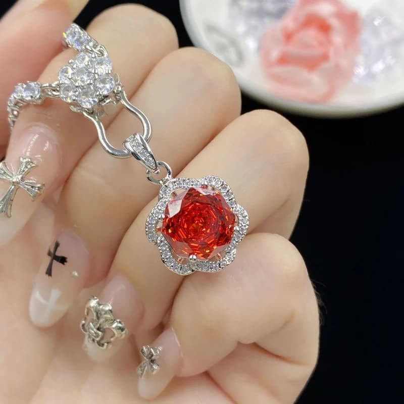 Orecchini ad anello aperto di lusso con luce a sospensione con zirconi rossi cinesi ottagonali a taglio rosa