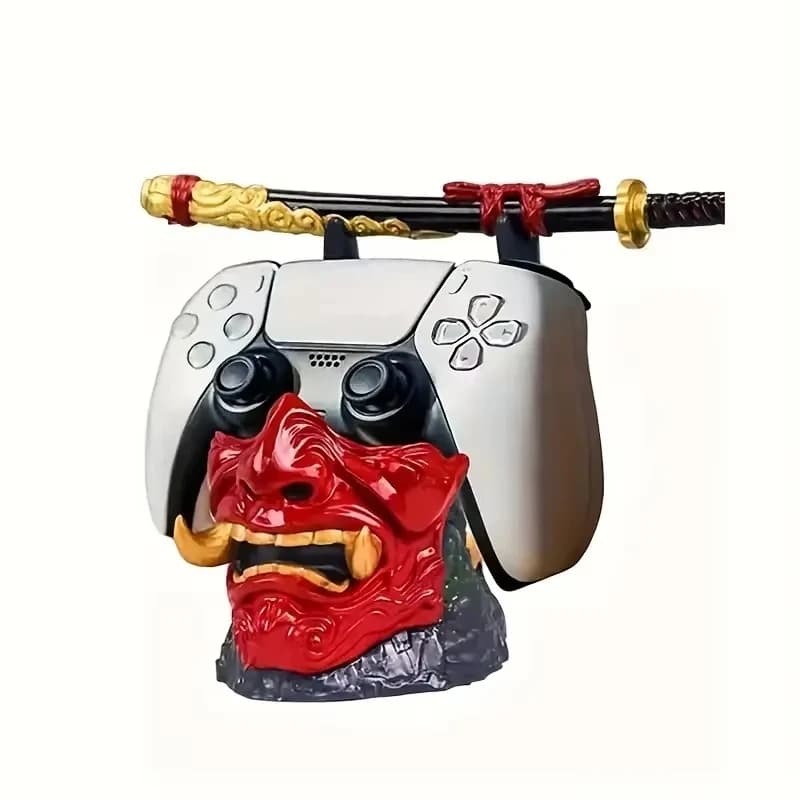 Supporto decorativo per controller di gioco con design a spada da guerriero del diavolo, con base antiscivolo per l'allestimento della scrivania da gaming nella sala giochi.