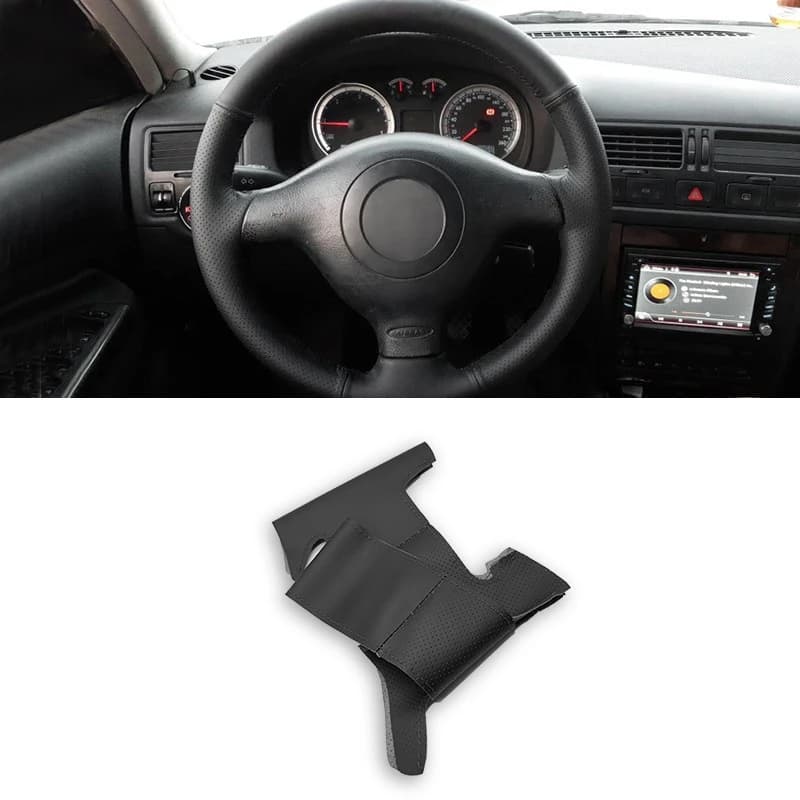 For VW Golf 4 MK4 Passat B5 1998 - 2005 Black Perforated Microfiber Leather Hand-stitched Steering Wheel Cover Protective Trim