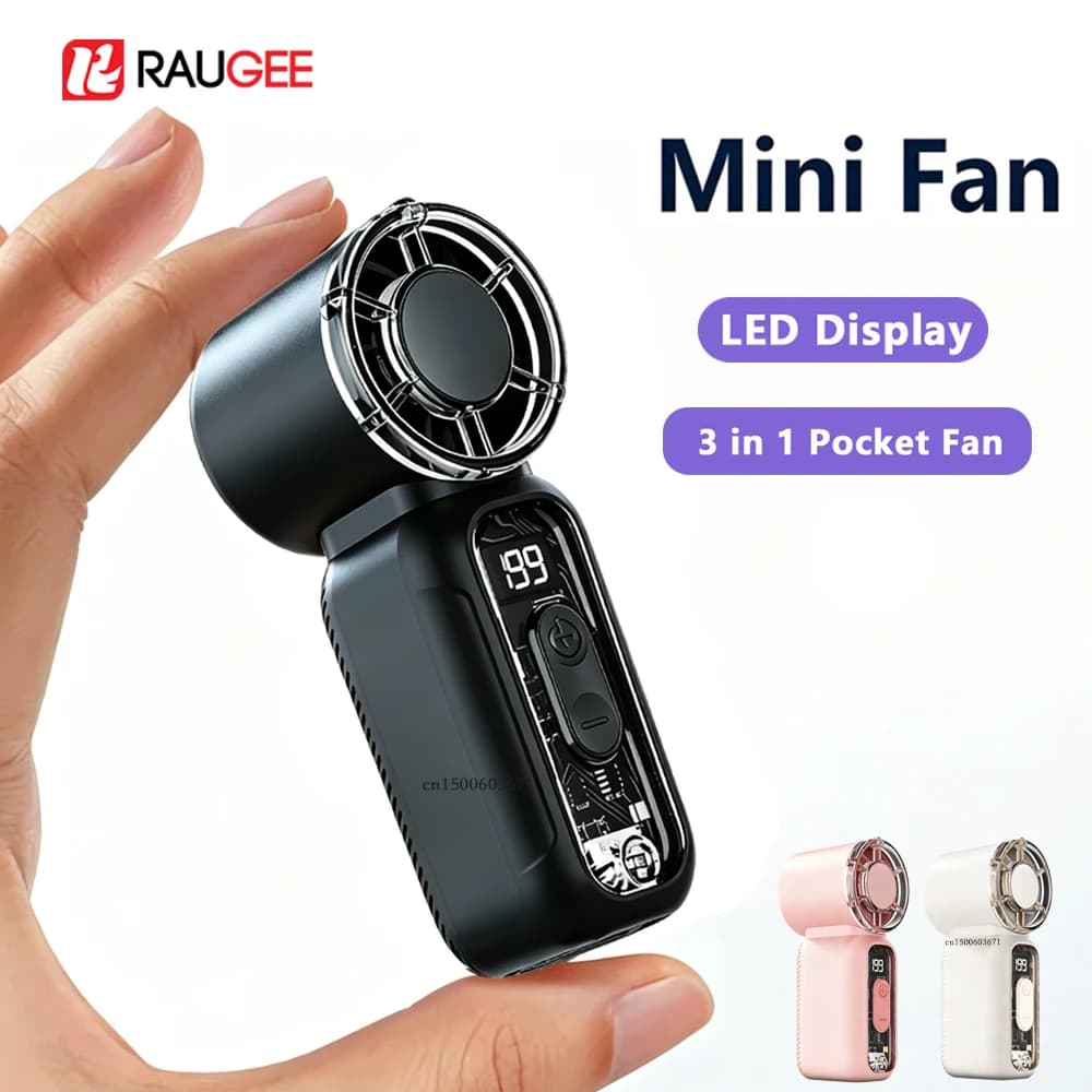 Mini Ventilatore Portatile Tascabile con Display Digitale, Ricaricabile USB, per Uso Esterno