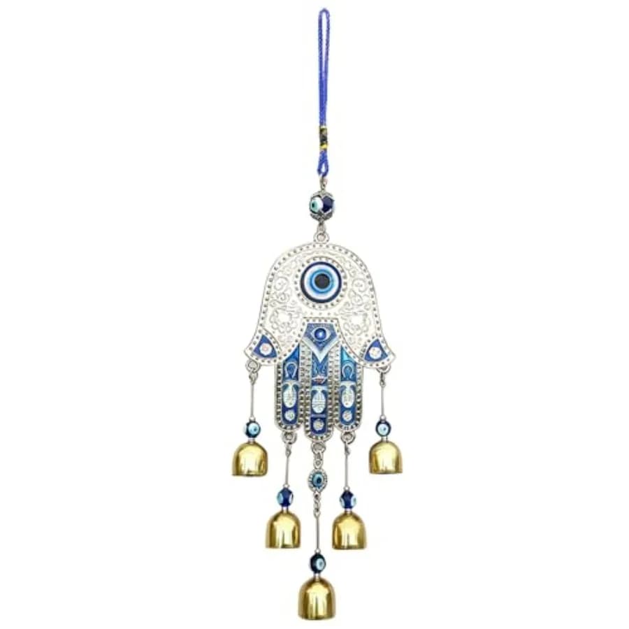 Evil Eye Metal Wind Chimes with Bell, Handing Wind Chime for Home Decoration Accessories, Blue Lucky Evil Eye Wall Decor Pendan