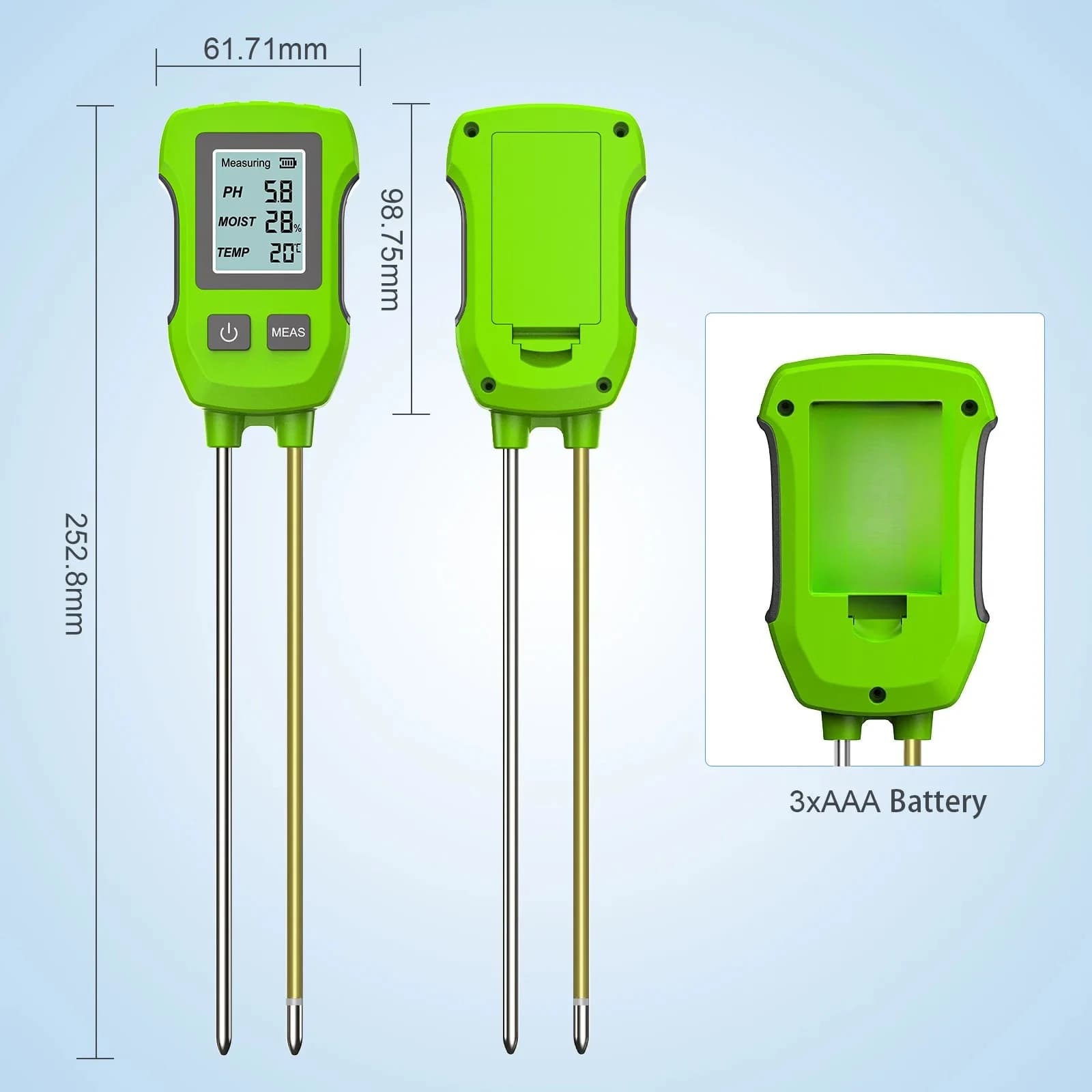 Utility Digital Display 3-in-1 Soil Tester Dual Probe High Precision Meter For Measuring Soil Moisture PH Value And Temperatur