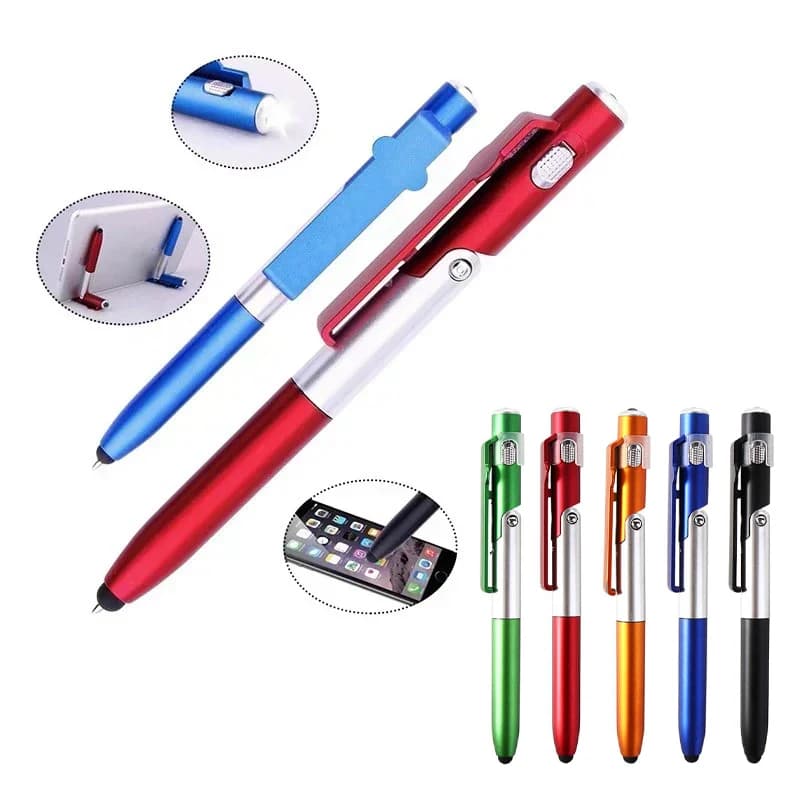 Penna a sfera multifunzione touch pen 4 in 1 con supporto pieghevole a luce LED per supporto smartphone Matita per cancelleria per lettura notturna