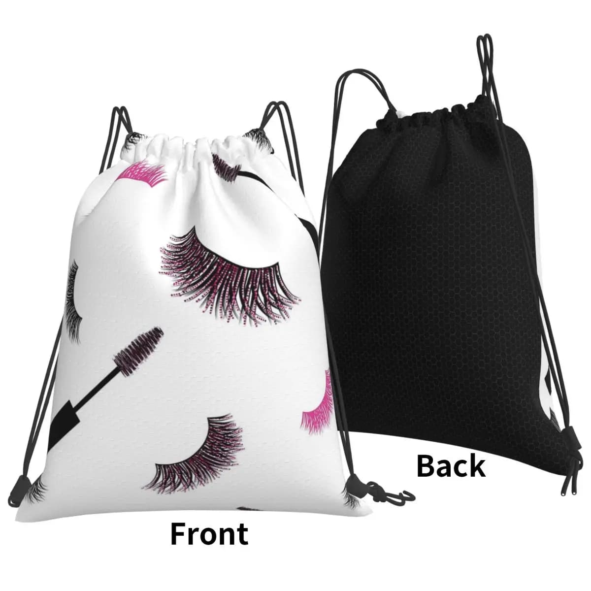 Lashes And Mascara With Pink Glitter Backpacks Portable Drawstring Bundle Pocket Sports Bag Book Bags for Travel Students