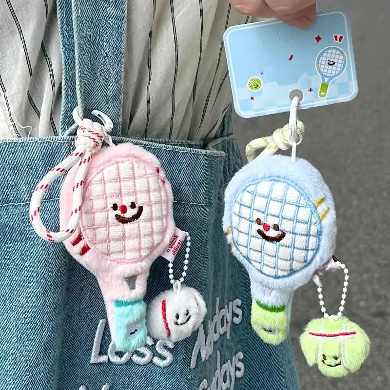 1 piece plush tennis racket doll bag keychain ornaments toys best friend of couple decoration hanging gifts