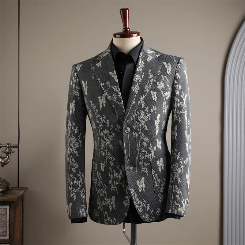 KIDWHXR Blazer da Uomo Vintage con Stampa Floreale, Monopetto, Colletto Rovesciato, Manica Lunga, Giacca Elegante da Uomo per Affari