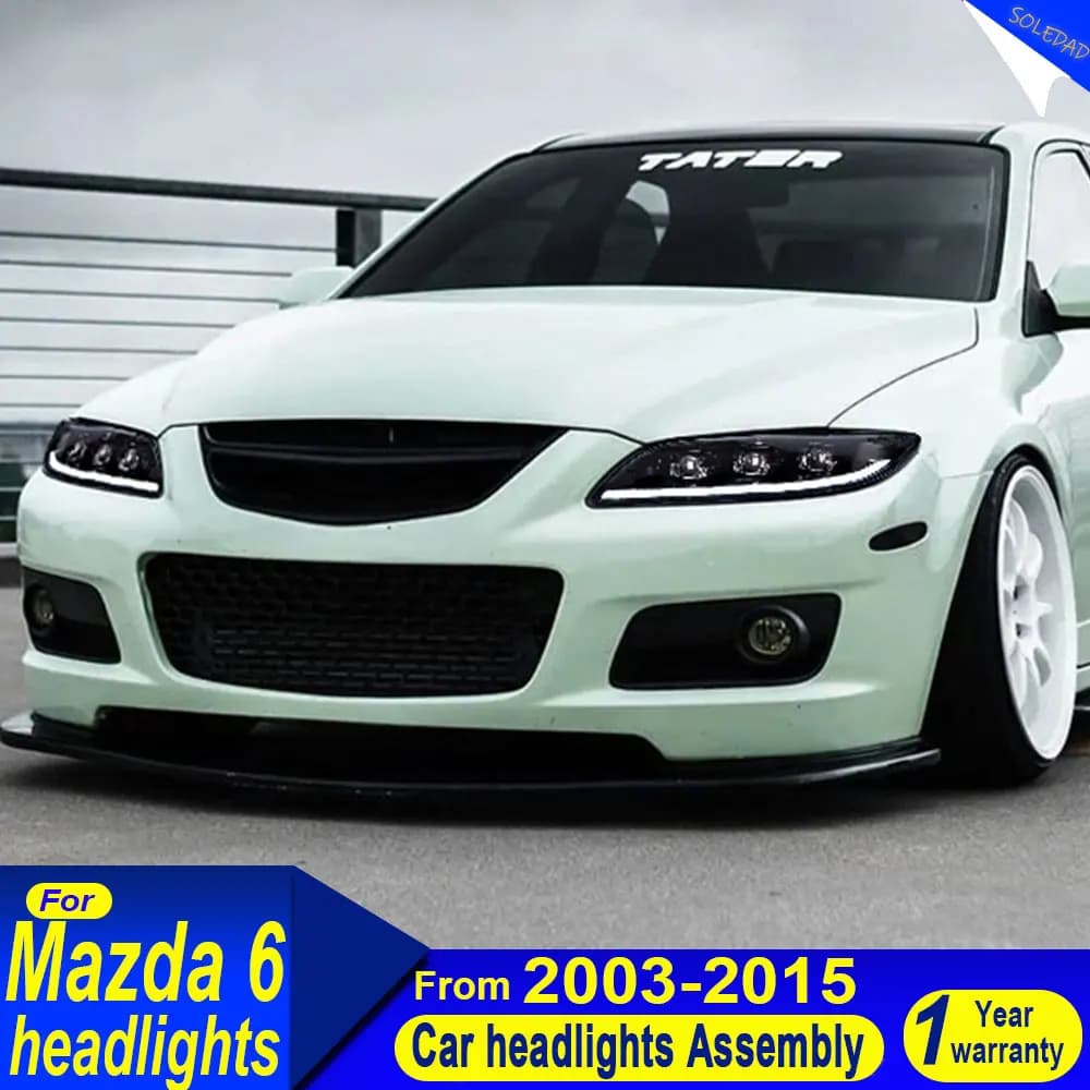 Fari a LED per Mazda 6, fari anteriori per Mazda 6 2003-2015 Atenza, DRL, indicatori di direzione, abbaglianti, Angel Eye, lente proiettore