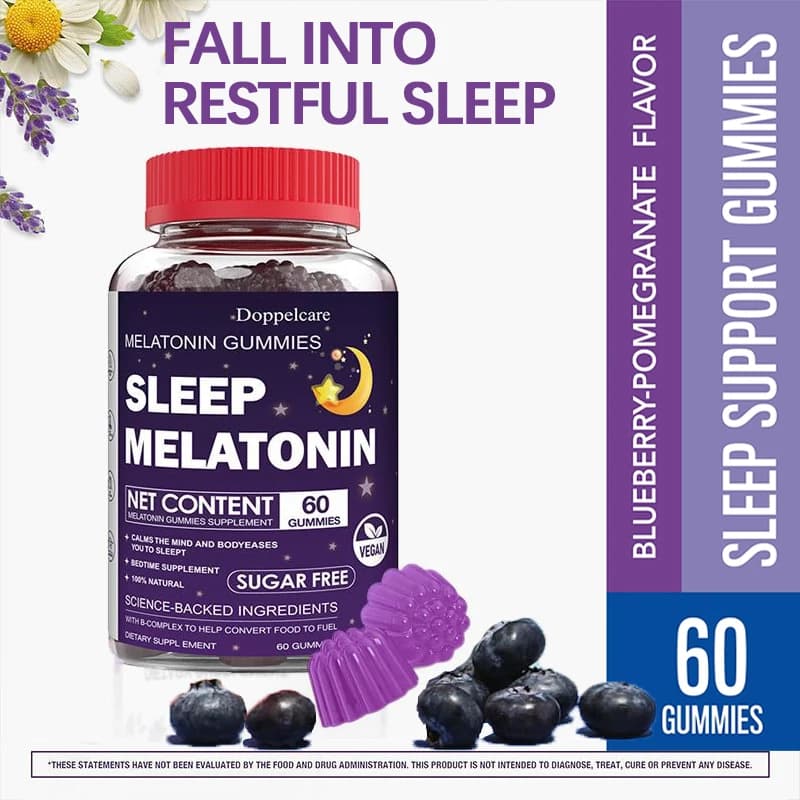 Natural gumellas for vitality, magnesium supplement with melatonin, vitamin and Shilajit help the body to sleep facials, blueberry
