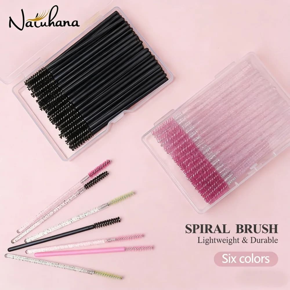 NATUHANA 50/100 pcs. Disposable Shoe for Mascara, Brushes for Eyelashes, Micro Extension Tool Eyelashes, Cosmetic Supplies for Makeup and Beauty