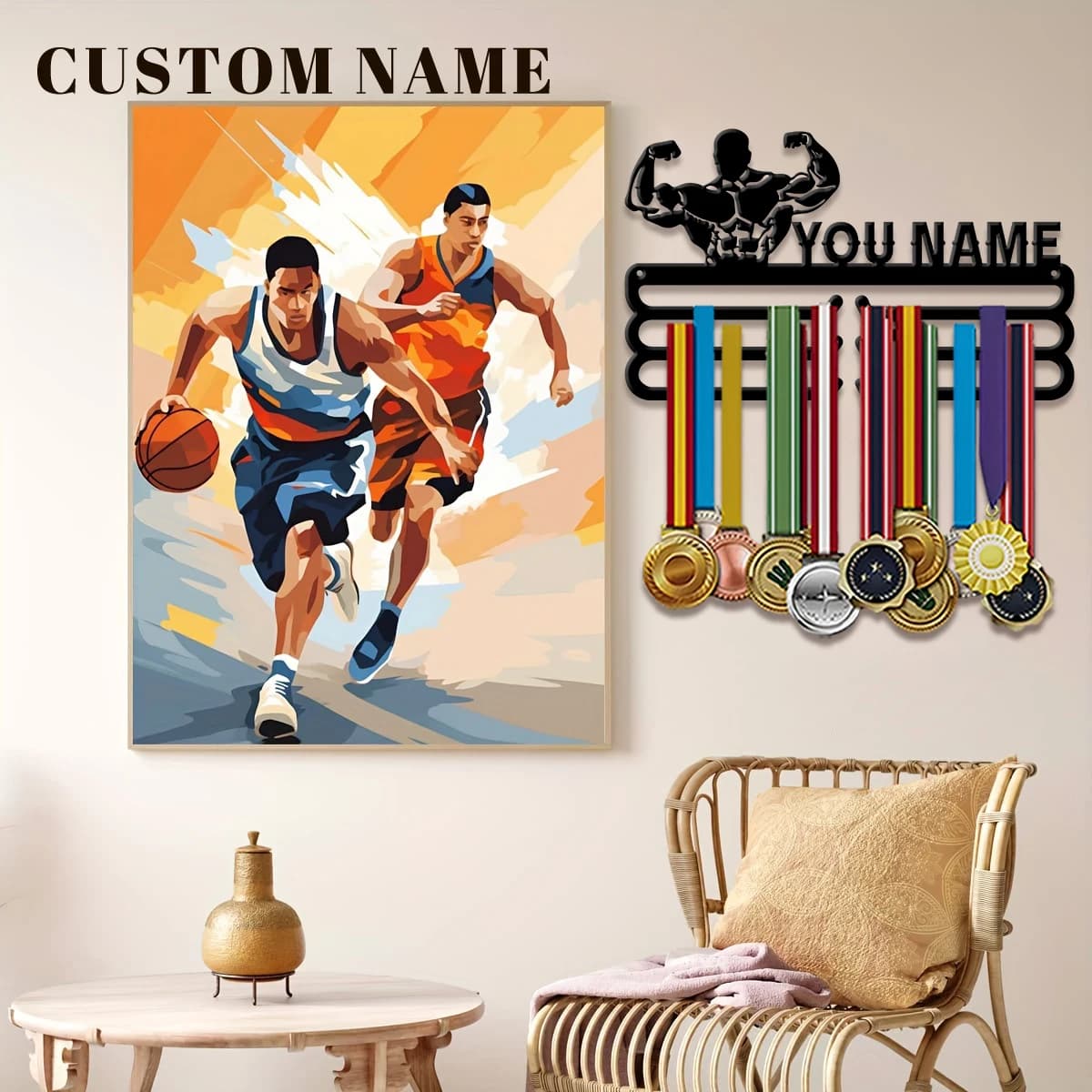 Espositore personalizzato in metallo per medaglie di salute e fitness, regalo di San Valentino, per decorare la stanza, adatto per pallacanestro, calcio ed esercizi sportivi