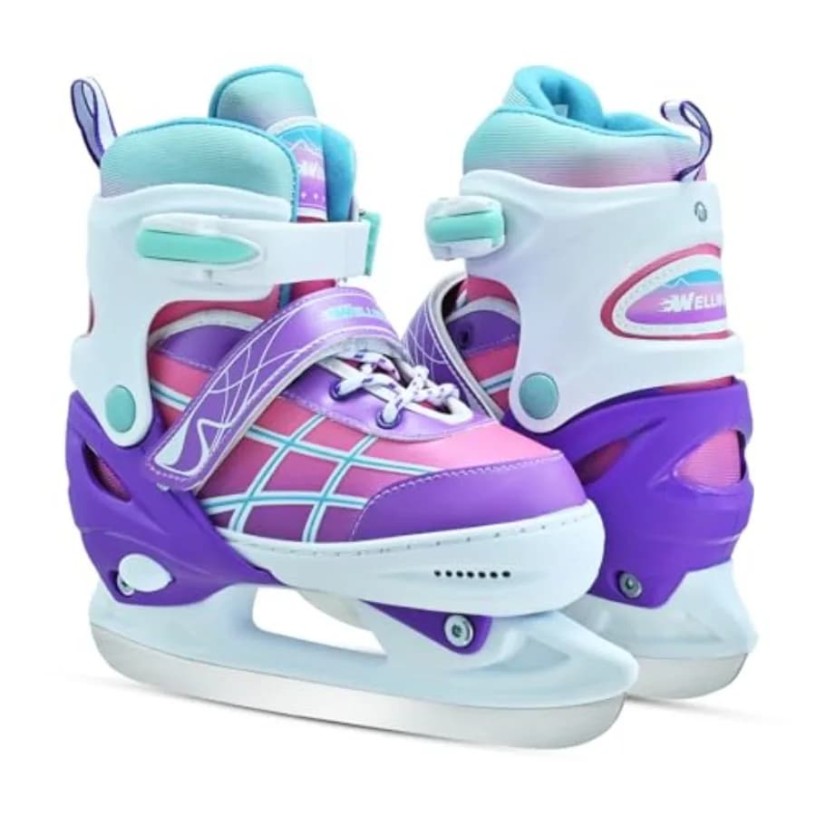 Pattini da ghiaccio per ragazzi e ragazze, scarpe da pattinaggio regolabili per principianti dai 4 ai 12 anni, pattini da ghiaccio verde sfumato per esterni e raquetball