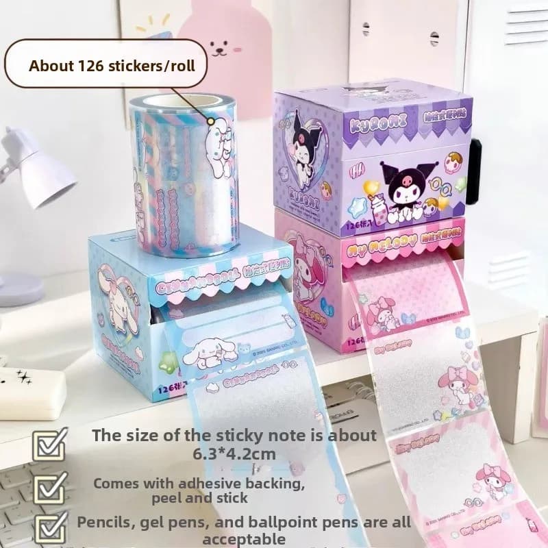 Kuromi Pull-Out Sticky Notes Set Transparent Frosted Storage Box Compact Memo Pad for Elementary School Students Kaway Gift