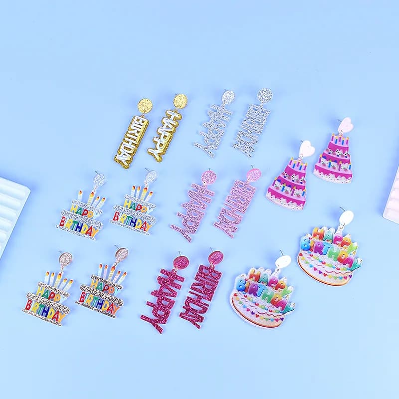 1 paio di colori glitterati lettera buon compleanno orecchino a cerchio acrilico creativo interessante carino torta candela gioielli regalo per le donne