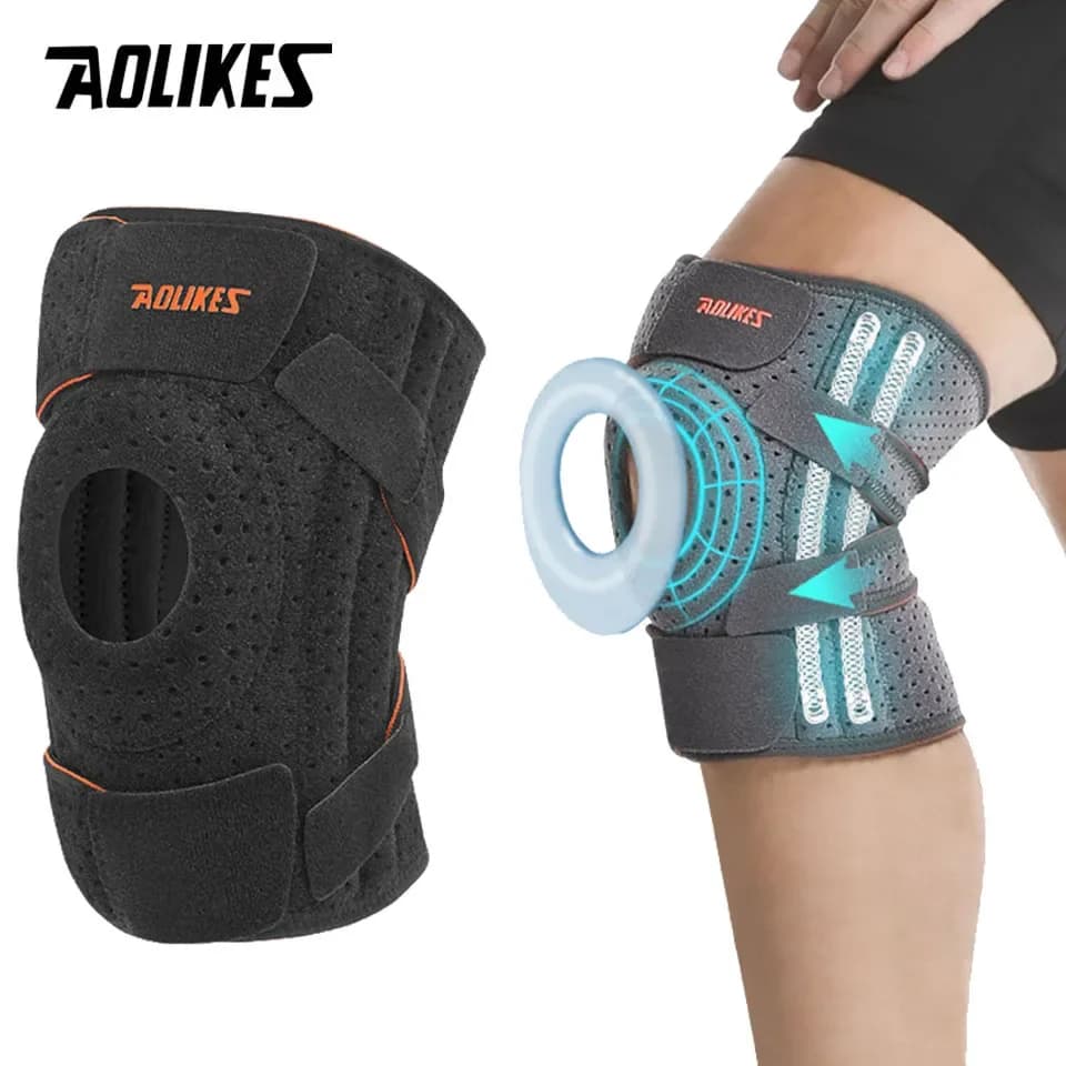 AOLIKES 1 Pezzo NUOVO Supporto per Ginocchio con Stabilizzatori Laterali e Cuscinetti in Gel per Rotula, Supporto per Ginocchio per Ciclismo, Corsa, Arrampicata