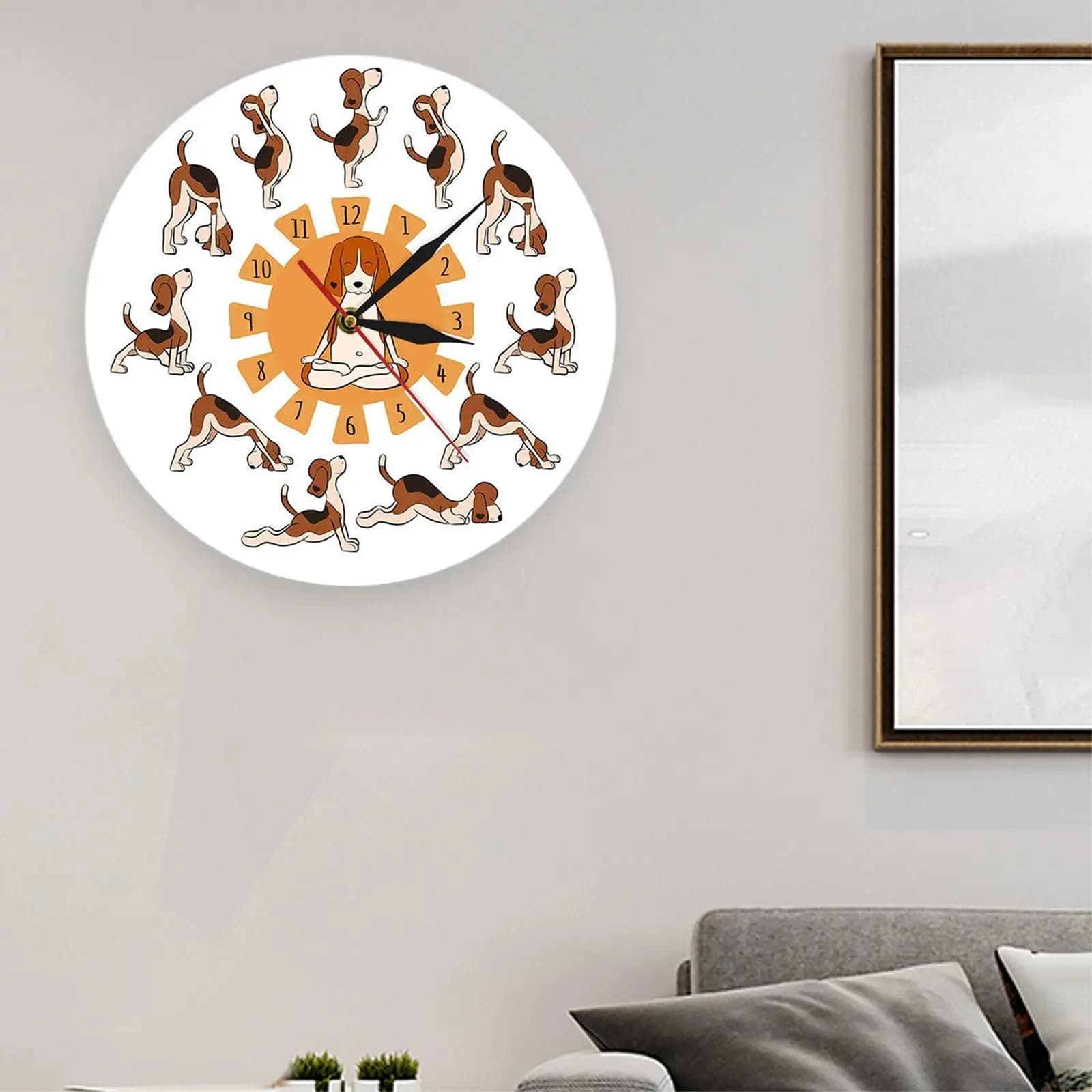 Clock by Parete con Cane che Fa Yoga, 12 Pollici, Image Printed for Living, Movement at the Quartz