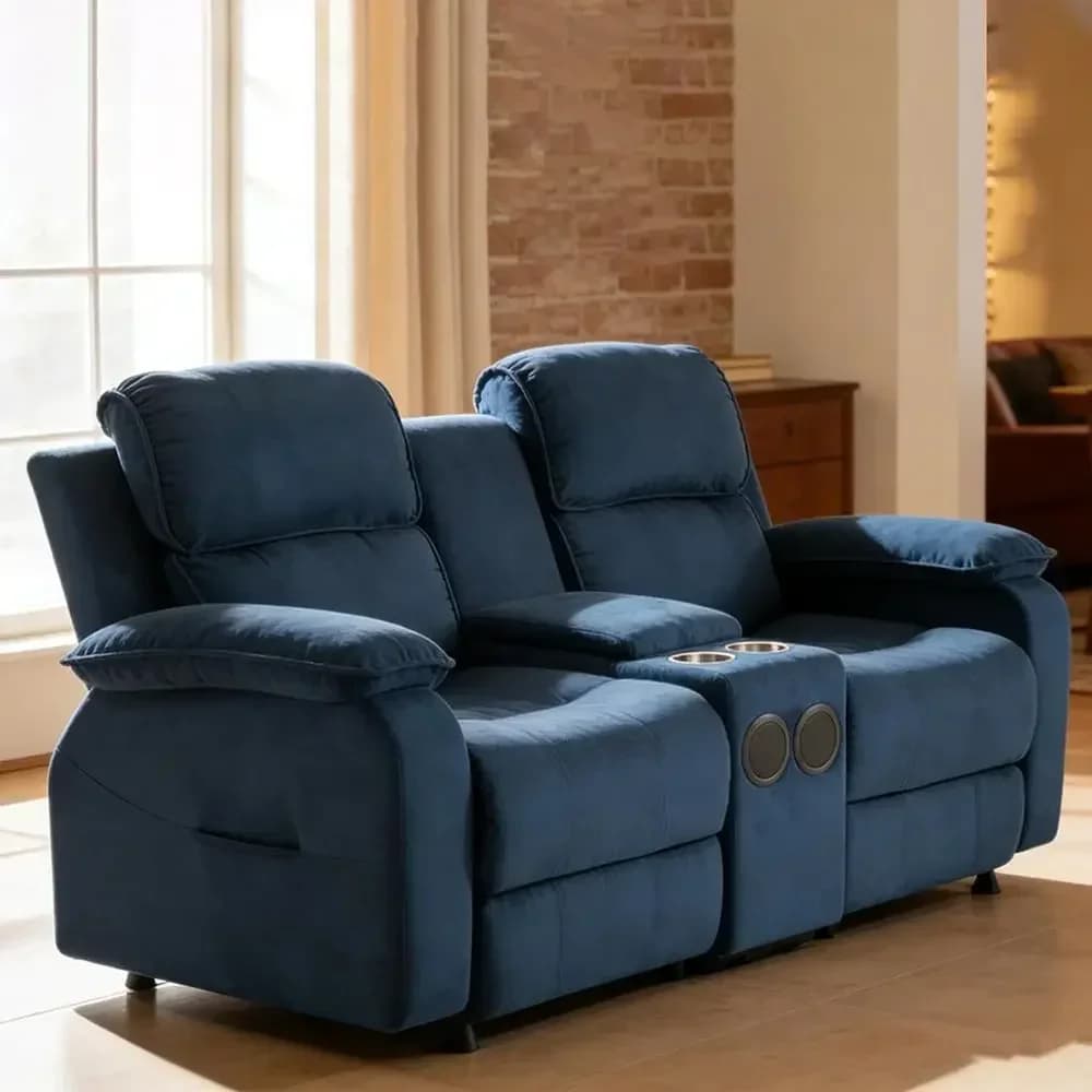 Divano Reclinabile a 8 Punti di Massaggio con Altoparlanti Bluetooth, Vano Portaoggetti e Portabicchieri per Soggiorno o Home Theater - Blu