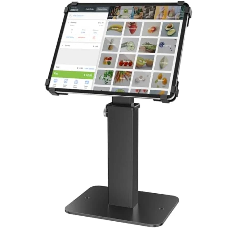 Supporto Antifurto per iPad con Rotazione a 360° e Regolazione Supporto per Tablet in Acciaio e Alluminio Resistente, Altezza 8.3" 13.4", Compatibile con Tablet da 9.7"-13"