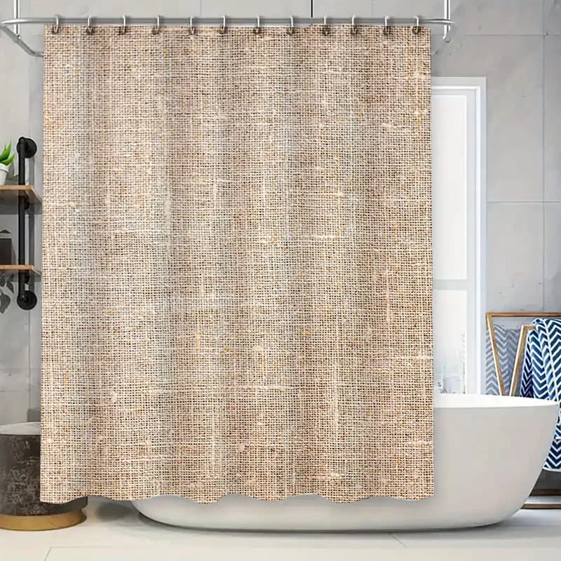 Tenda da doccia in lino naturale con design rustico, morbido tessuto impermeabile per l'arredamento del bagno
