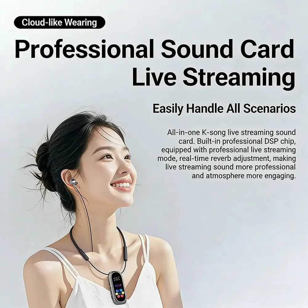 Microfono Lavalier HD con Clip, Auricolari Bluetooth 5.4, Lunga Durata della Batteria, Cuffie da Gaming con Schermo a Colori, Supporto Scheda TF