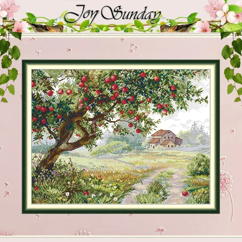 Old Apple Tree Patterns Counted Cross Stitch Set DIY 11CT 14CT 16CT Stamped DMC Cross-stitch Kit Embroidery Needlework Crafts