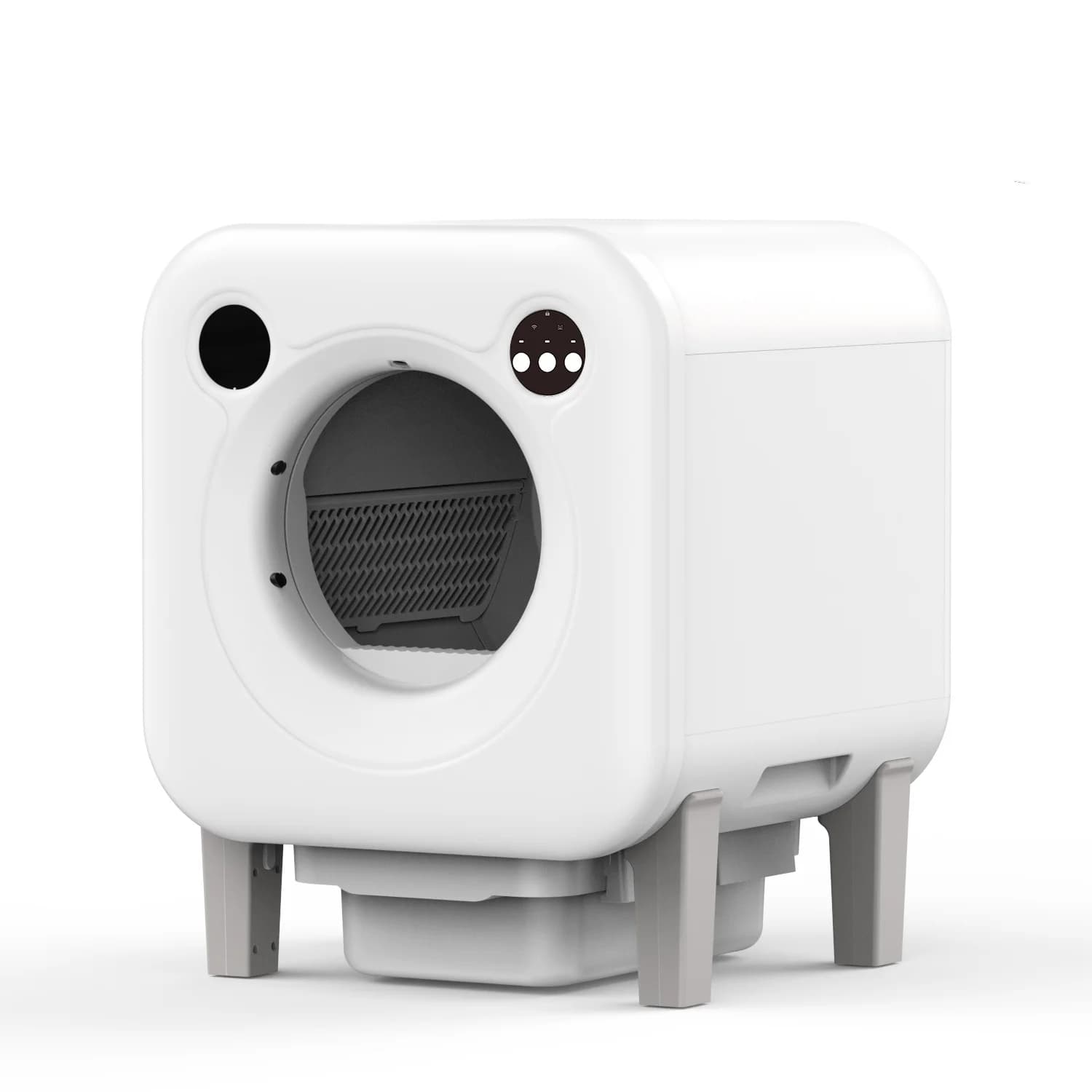 Lettiera Intelligente Moderna per Gatti, Rotonda in Plastica, Controllabile tramite App, 14L, con Pulizia Automatica e Controllo degli Odori