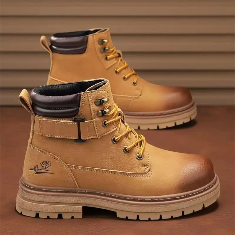 Stivali da uomo in pelle con lacci, alti, da escursionismo, autunno inverno, suola spessa antiscivolo, impermeabili, stivaletti da lavoro, stivali da moto
