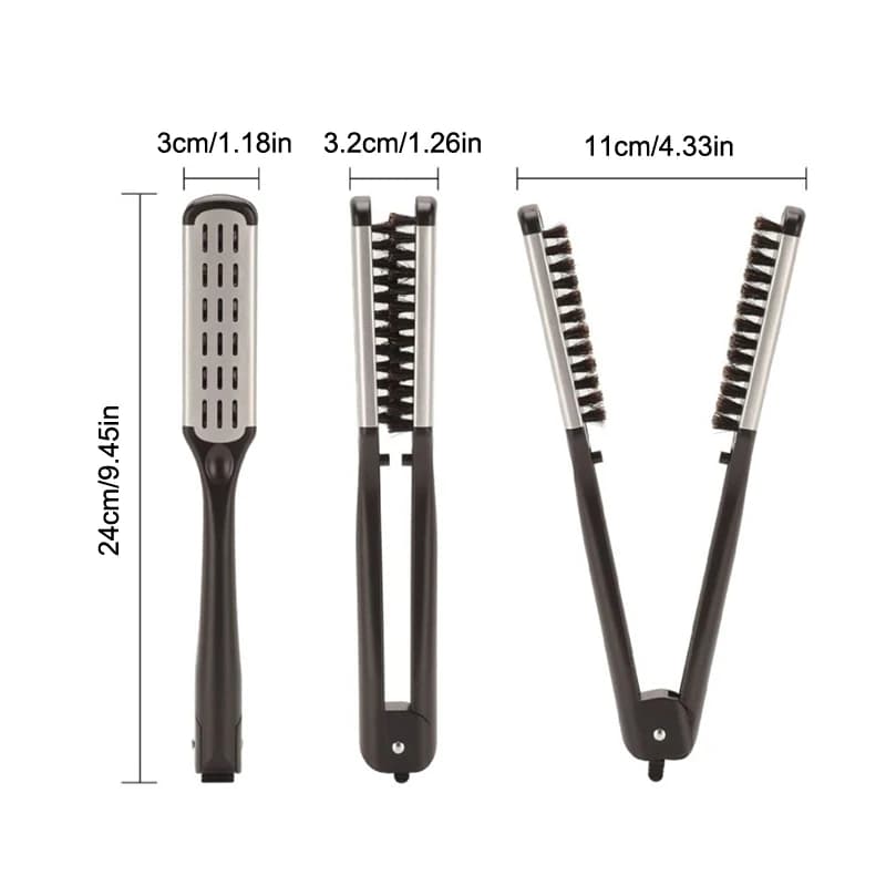 Pettine a V con morsetto, non danneggia i capelli, strumento professionale per lo styling fai da te, spazzola lisciante per capelli con setole di cinghiale, doppia spazzola per stirare i capelli