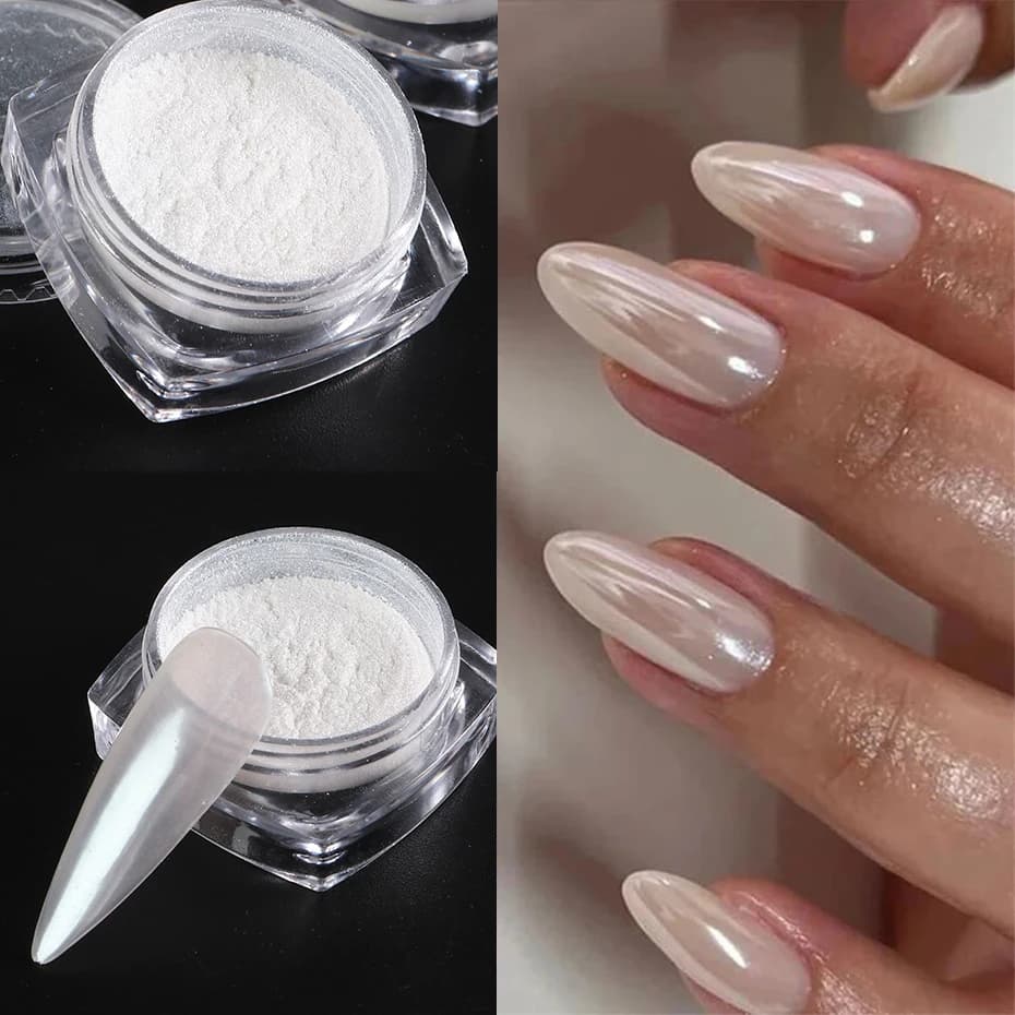White nails pearled to the moonlight Glittered powder Aurora White Chromium Cold on powder Shell Mirror Pigment Nail Decoration