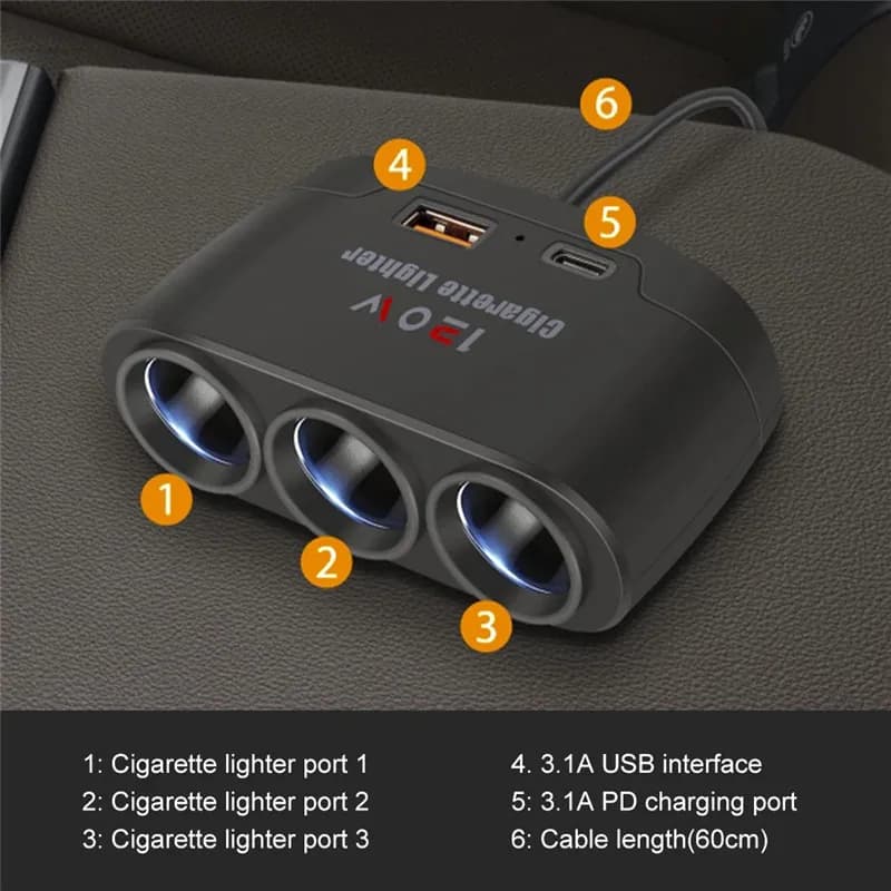 120 W Car Charger Car Charger Adapter USB Dual Car Charger Adapter PD Fast charging plug adapter for iPhone GPS and Dash Cam