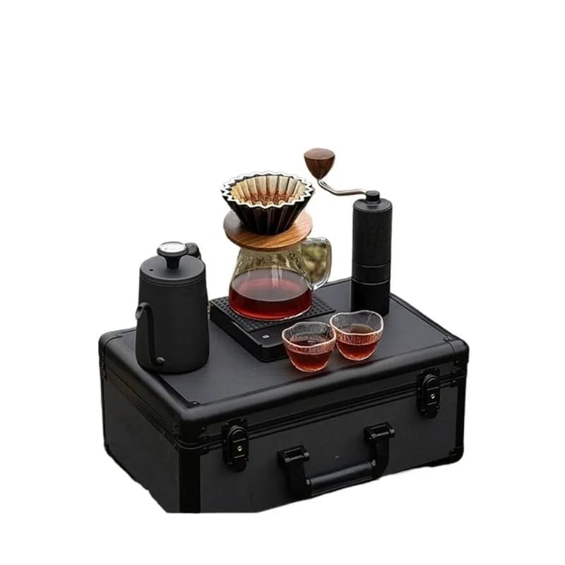 Hand-brewed coffee pot aluminum box, set, hand-cranked bean grinder