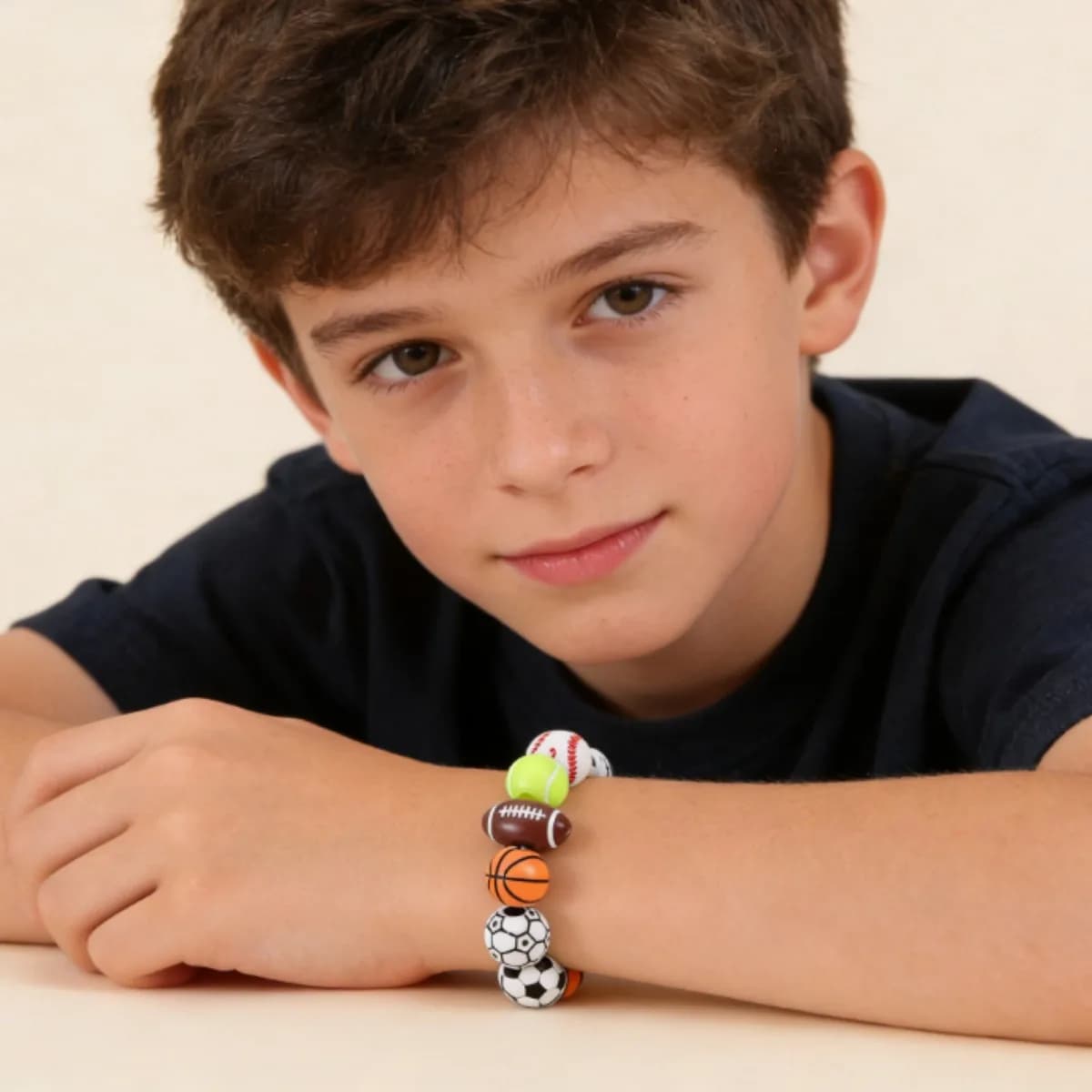 Braccialetto con perline a tema sportivo per ragazzi, design con palline da basket, calcio, baseball, tennis, idea regalo.