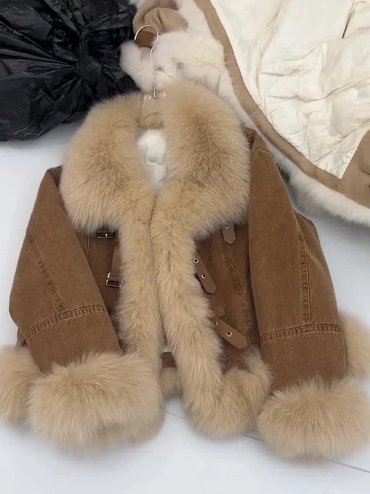 Fashion Brown Plush Thickened Short Coat Women's Autumn Winter Design Sense Clip Cotton Jacket Casual Versatile Long Sleeve Top