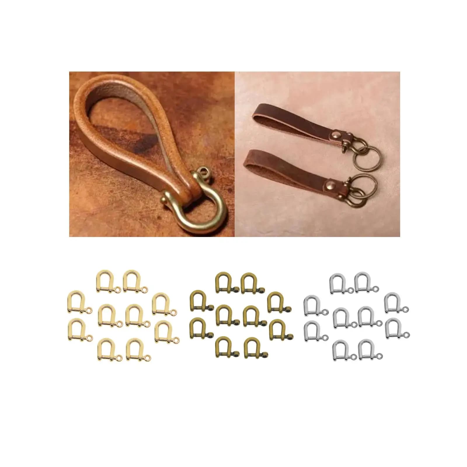 10 horseshoe buckles, key rings with screw pin, bracelet clip with metal D rings with locking circle for DIY straps, craft bag replacement