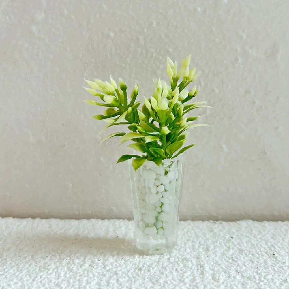2Pcs Exquisite Miniature Bonsai Ornament Resin Potted Plant Decor for Dollhouse Layout Home Office Living Room Decoration Tiny