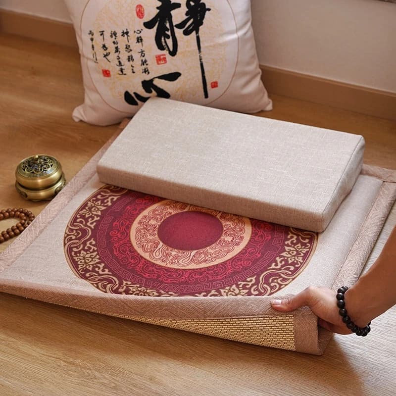 Traditional Japanese Sitting Cushion Multi-Use Floral Pattern Floor Meditation Yoga Cushion Interior Accessories Home Decor