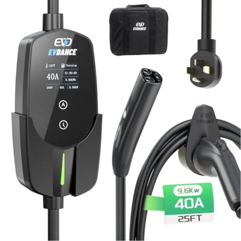 Caricatore EV Portatile EVDANCE per Tesla 40A con Connettore Mobile NACS e Spina NEMA 14-50, Caricatore Domestico Compatibile con Model 3/Y/S/X