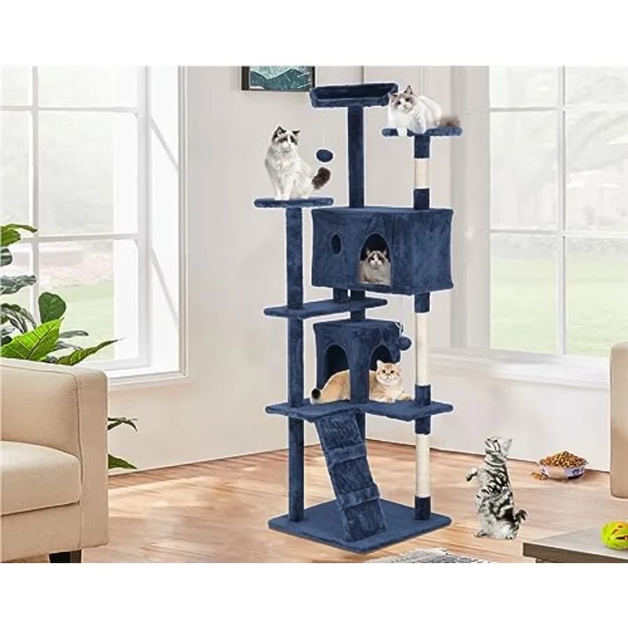 70 Inch Cat Tree Tower - Multi-Level Kitten Condo with Scratching Post, Plush Perch, Dangling Ball - Heavy Duty for Large Cats