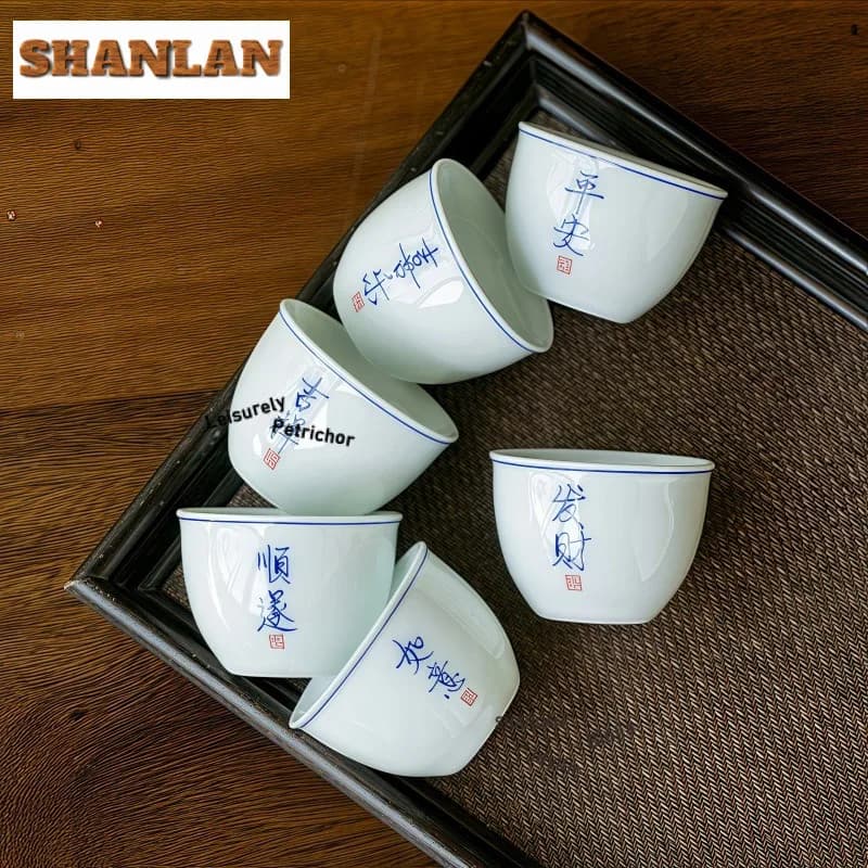 70ml Handwritten Calligraphy White Jade Porcelain Teacup Tea Bowl Tea Cup Set Tea-tasting Meditation Cup Jianzhan Master Cups