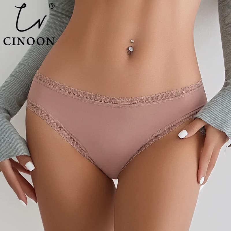 CINOON Mutandine bikini da donna sexy con finiture in pizzo Slip morbidi e traspiranti Intimo delicato in tinta unita Intimo elastico minimalista