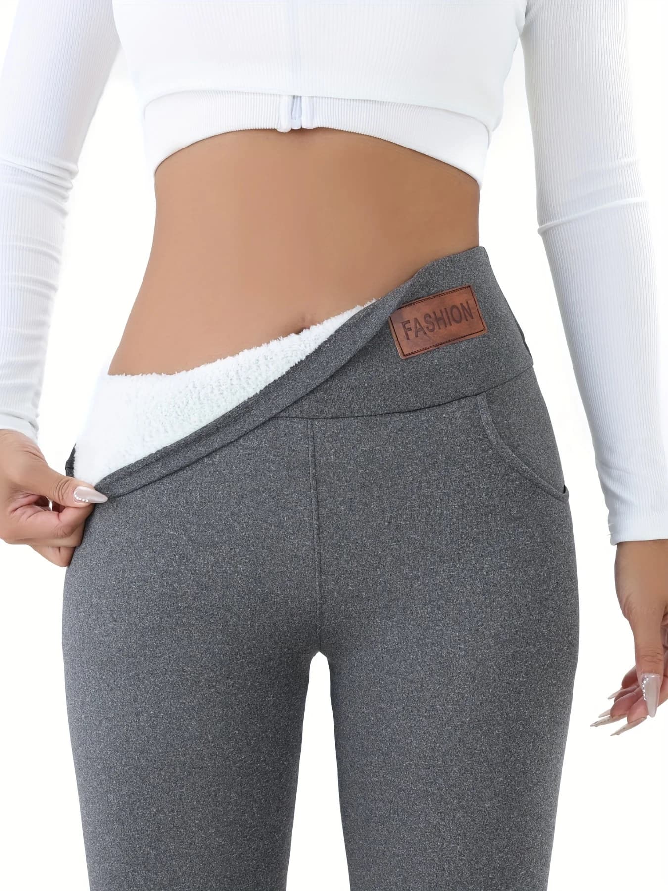 Leggings termici a vita alta da donna, pantaloni in pile foderati in peluche invernale con tasche, morbidi elastici comodi per casual, fitness