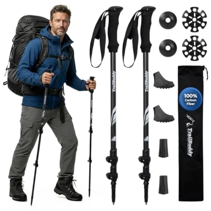Bastoncini da Trekking in Fibra di Carbonio 3K - Bastoni da Escursionismo Leggeri e Pieghevoli - Bastoni Regolabili per Donne, Uomini e Anziani