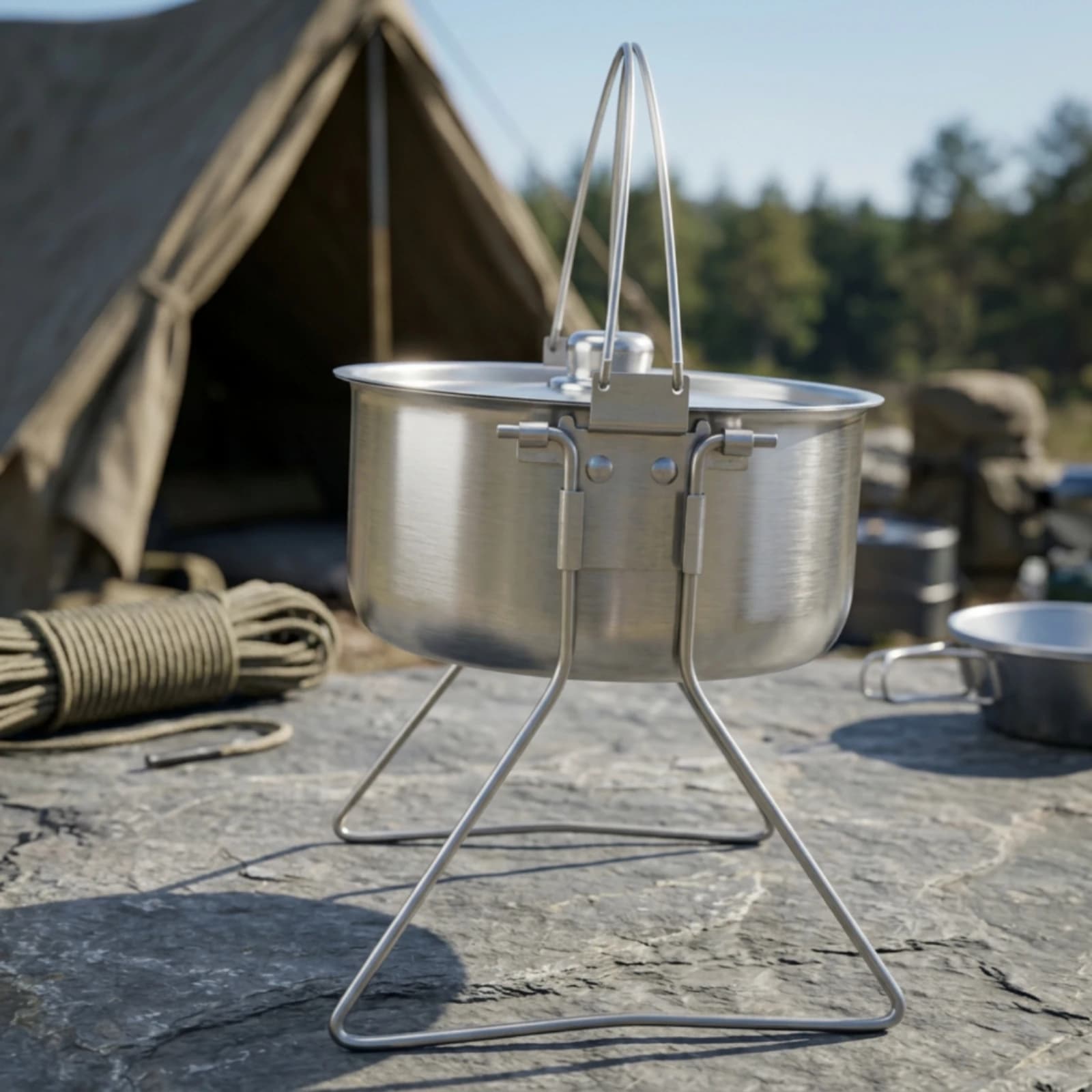 Pot with Tripod Frame Portable Camping Pot with Lid Can Heat-Resistant Cookware Long-Lasting for Campers, Campfire Cooking