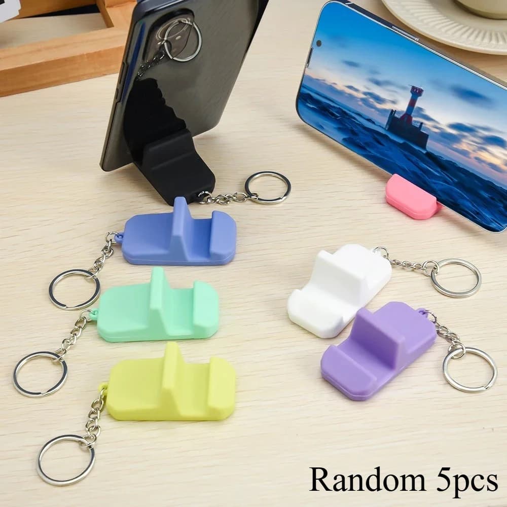 Set di 5 Portachiavi con Supporto per Cellulare, Leggero e Creativo, Mini Supporto da Scrivania per Smartphone