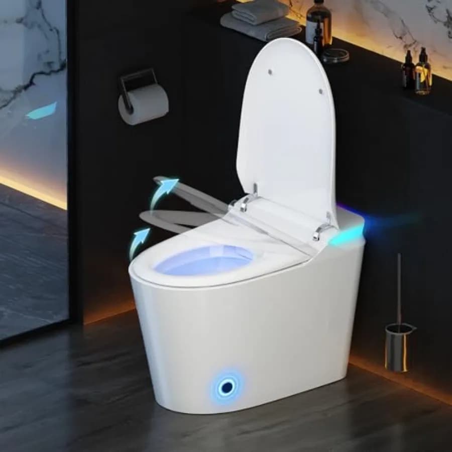 WC Smart con Bidet Integrato, Sedile Riscaldato, Luce Notturna, Senza Serbatoio, Design Monoblocco, Chiusura Automatica Delicata, Deodorizzazione, Asciugatore, Sensore Piede