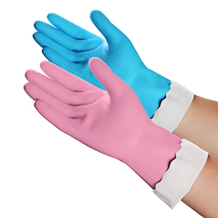 HSL Household Cleaning Gloves - Reusable Kitchen Dishwashing Gloves with Latex Free, Cotton lining, Waterproof, Non-Slip Small,
