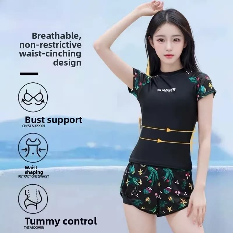 Bikini Ambrato alla Moda da Donna a Vita Alta, Costume da Bagno Separato Conservativo che Nasconde le Forme, Modellante, Taglie Forti con Imbottitura sul Seno