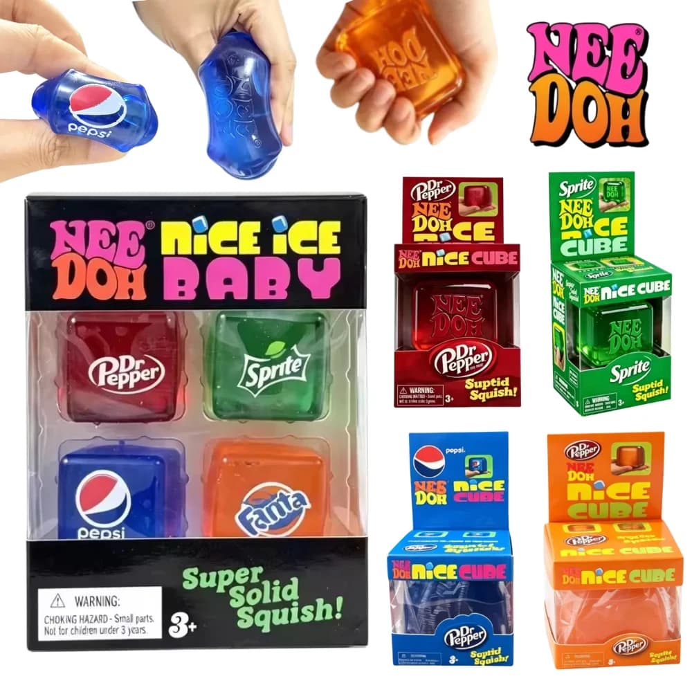 Needoh Mini Nice Ice Baby 4 Pack Squishy Toy Sprite Cube Fidget Toy Emotional Release Office Desk Stress Relief Toy for Adults