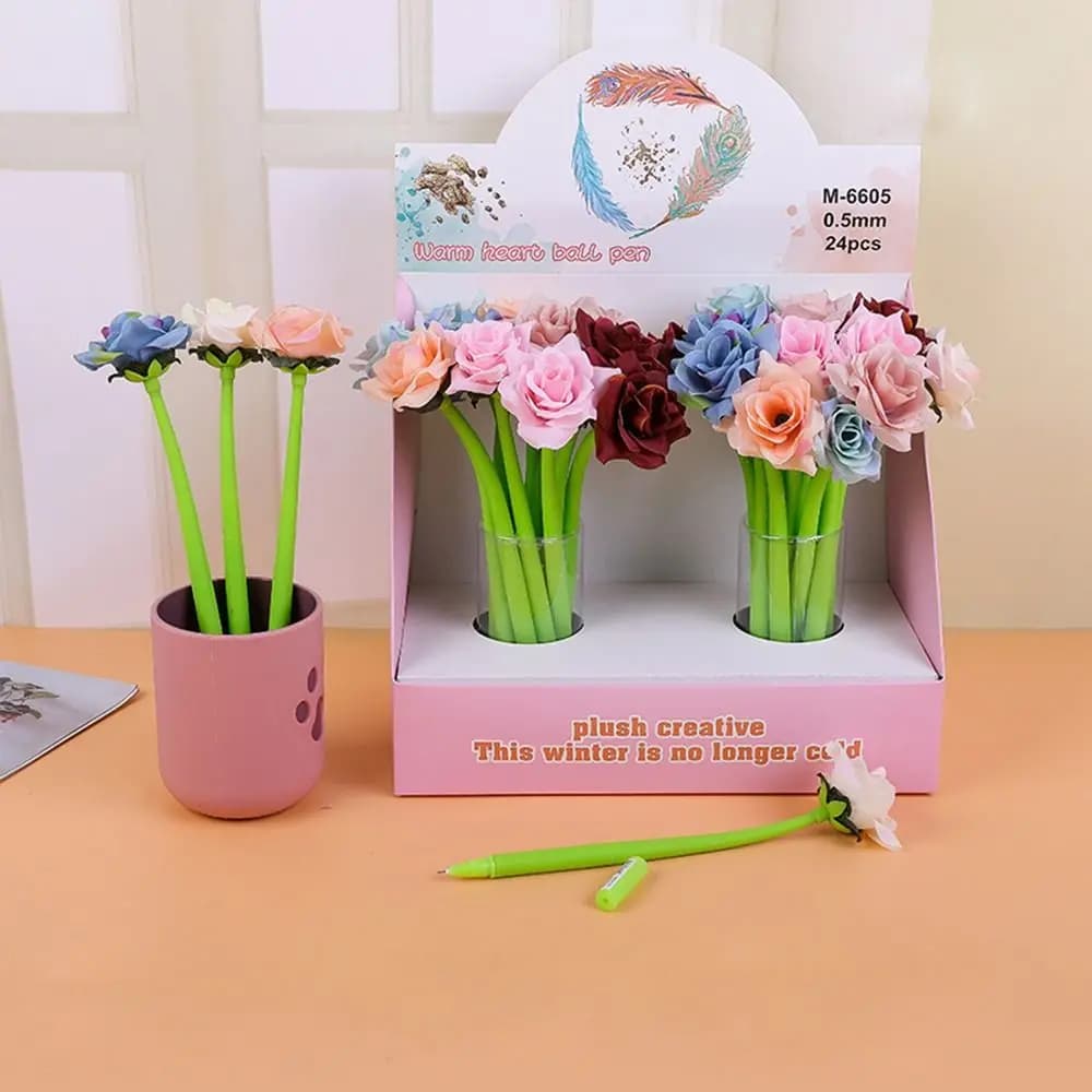 Simulazione Fiore di rosa Penne di rosa artificiale Firma Penna gel neutra Penna di fiore danzante Penna firma da 0,5 mm ad asciugatura rapida