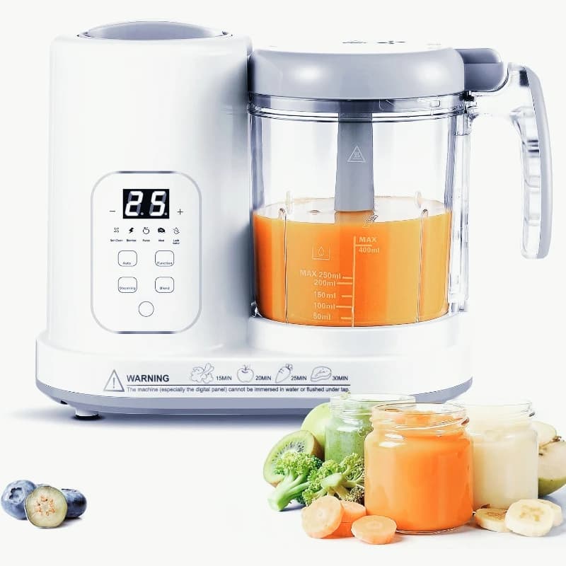 Children's Cooking Robots 4 in 1: Vaporier, Frullatore, Tritatutto and Puree Machine with Autopulente Function for Preparation Healthy Meals for Infants and Children, Without BPA