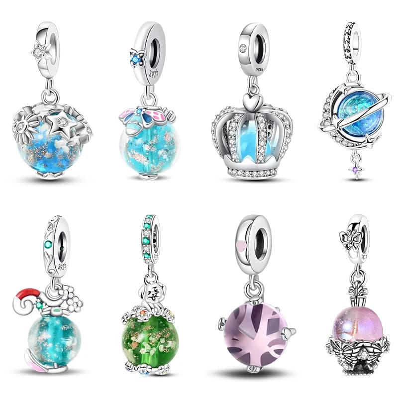 Silver Crown Crystal Ball Charms Beads Fit Original Bracelet Bag Keychain Earring Charm Bead Pendant Diy Women Jewelry Gift